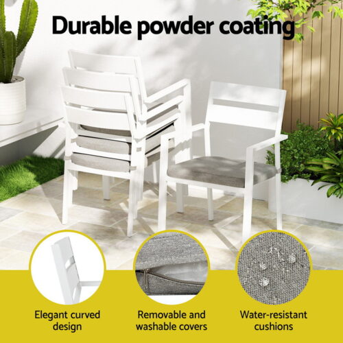 Gardeon Outdoor Dining Set 7 Piece Aluminum Table Chairs Setting White - Image 5
