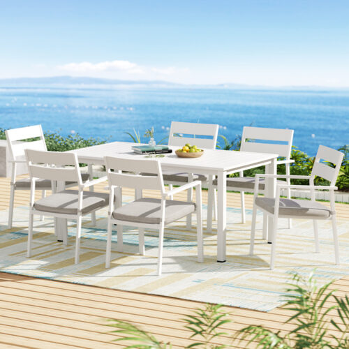 Gardeon Outdoor Dining Set 7 Piece Aluminum Table Chairs Setting White - Image 7
