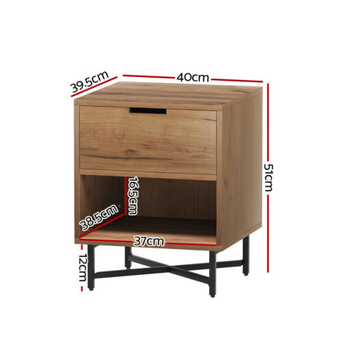 Artiss Bedside Table Drawers Side Table Shelf Storage Nightstand Rust Oak KRAVU - Image 2
