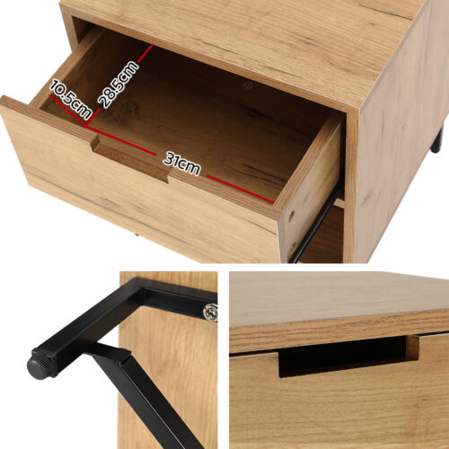 Artiss Bedside Table Drawers Side Table Shelf Storage Nightstand Rust Oak KRAVU - Image 4
