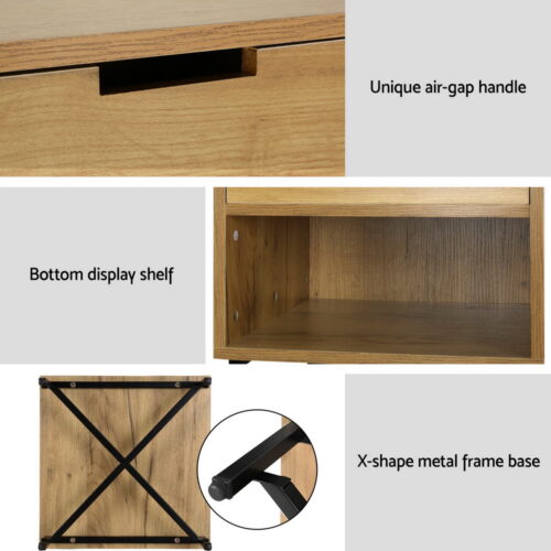 Artiss Bedside Table Drawers Side Table Shelf Storage Nightstand Rust Oak KRAVU - Image 6