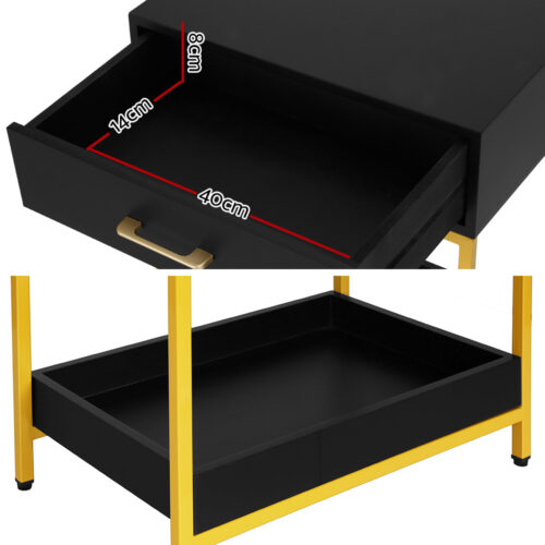 Artiss Bedside Table Drawers Side Table Shelf Storage Nightstand Black MASON - Image 3