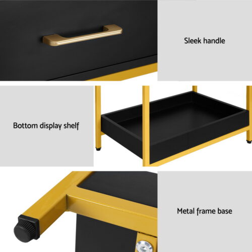 Artiss Bedside Table Drawers Side Table Shelf Storage Nightstand Black MASON - Image 6