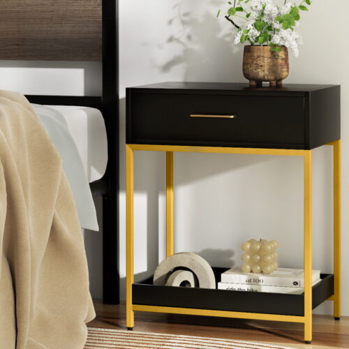Artiss Bedside Table Drawers Side Table Shelf Storage Nightstand Black MASON - Image 7
