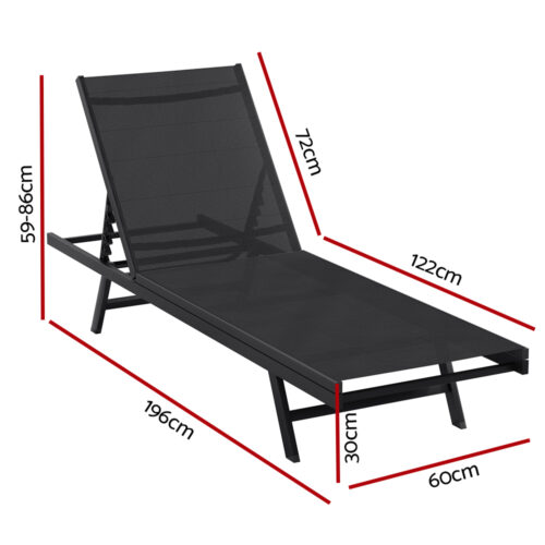 Gardeon Sun Lounge Outdoor Lounger Steel Beach Chair Patio Furniture Black - Image 2