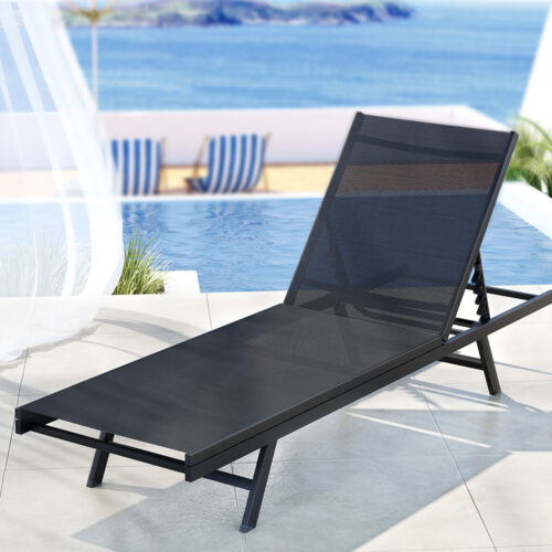 Gardeon Sun Lounge Outdoor Lounger Steel Beach Chair Patio Furniture Black - Image 5