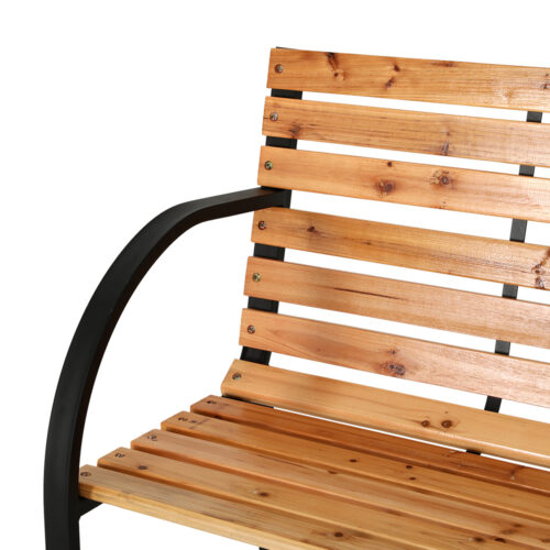 Gardeon Outdoor Garden Bench Seat 120cm Wooden Steel 2 Seater Patio Furniture Natural - Image 3