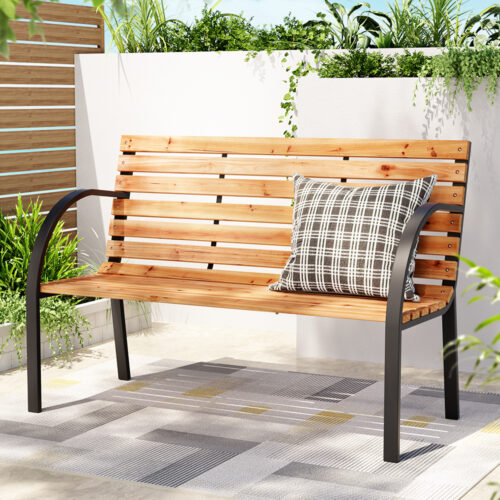 Gardeon Outdoor Garden Bench Seat 120cm Wooden Steel 2 Seater Patio Furniture Natural - Image 6