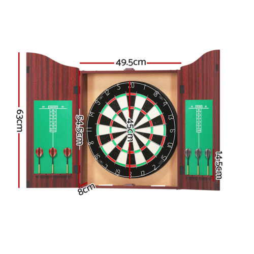 18" Dartboard Dart Board with Steel Darts Wooden Cabinet Party Game - Image 2