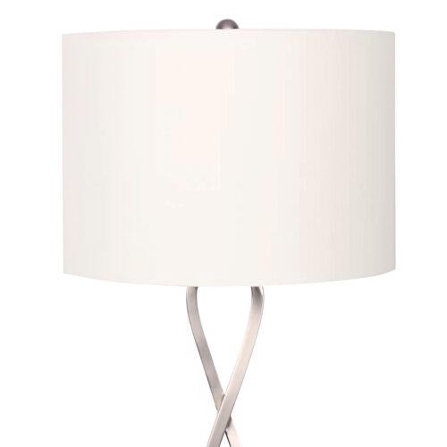Sarantino Contemporary Table Lamp Nickel Finish Linen Drum Lights Shade Metal Base - Image 2