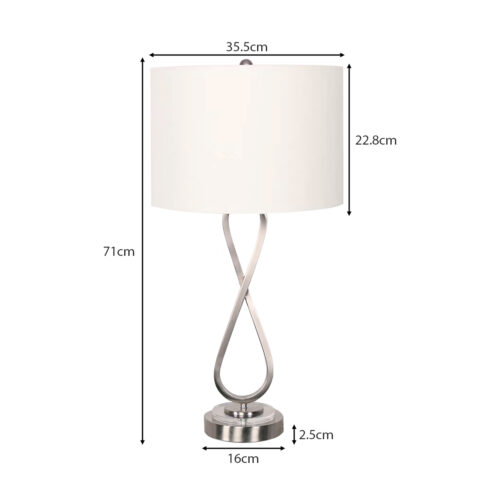 Sarantino Contemporary Table Lamp Nickel Finish Linen Drum Lights Shade Metal Base - Image 3