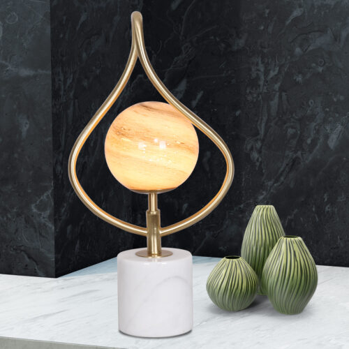 Sarantino Sculptural Orange Glass Table Lamp with White Marble Base - Image 8
