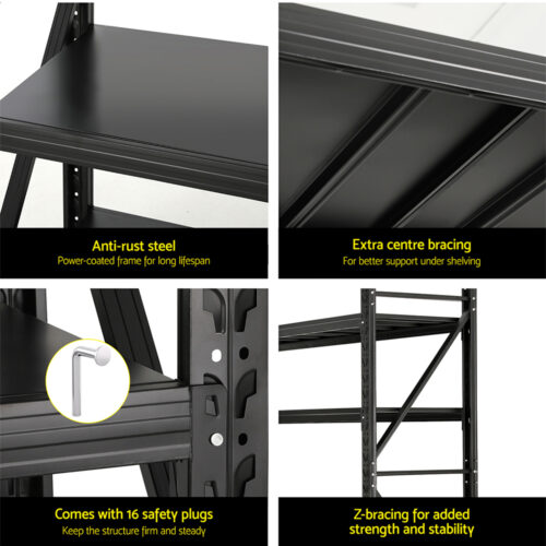 Giantz 2Mx1.8M Garage Shelving Warehouse Rack Pallet Racking Storage Shelf Black - Image 7