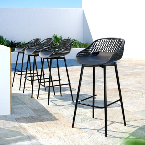 Gardeon 4x Outdoor Bar Stools Plastic Black - Image 6