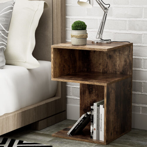 Artiss Bedside Table Shelves Side End Table Storage Nightstand Rust Oak UMENI - Image 7