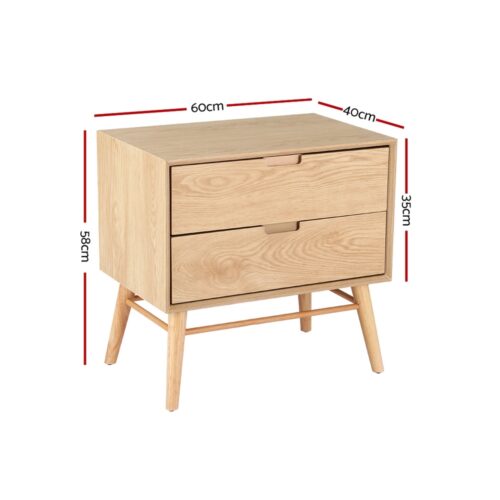 Artiss Bedside Table Drawers Side End Table Storage Cabinet Nightstand Oak GINO - Image 2
