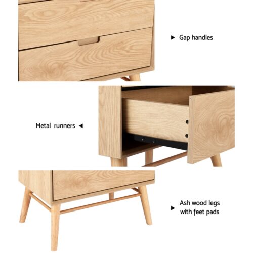 Artiss Bedside Table Drawers Side End Table Storage Cabinet Nightstand Oak GINO - Image 6