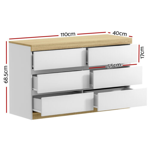 Artiss 6 Chest of Drawers Cabinet Dresser Table Tallboy Storage Bedroom White - Image 2