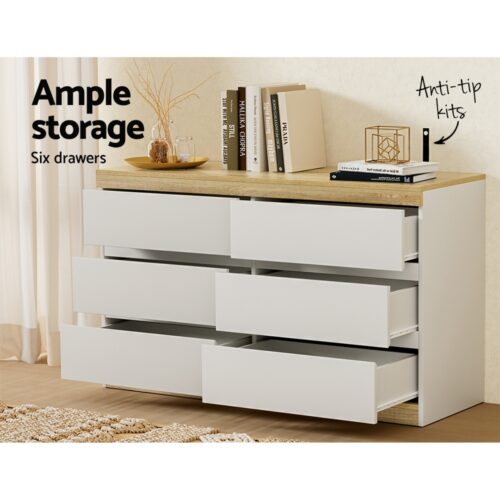 Artiss 6 Chest of Drawers Cabinet Dresser Table Tallboy Storage Bedroom White - Image 4