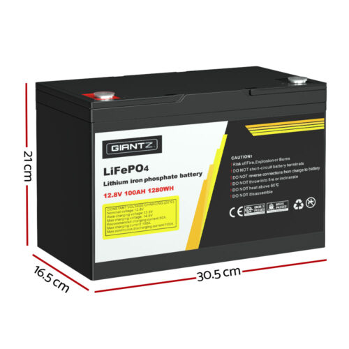 Giantz 12V 100Ah Lithium Battery LiFePO4 Deep Cycle Box Solar Caravan Camping - Image 2