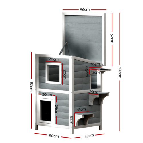 i.Pet Outdoor Cat House Shelter 56cm x 52cm x 82cm Rabbit Hutch Wooden Condo Small Outdoor Cat House - Image 2