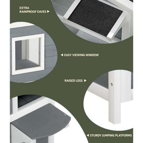 i.Pet Outdoor Cat House Shelter 56cm x 52cm x 82cm Rabbit Hutch Wooden Condo Small Outdoor Cat House - Image 6