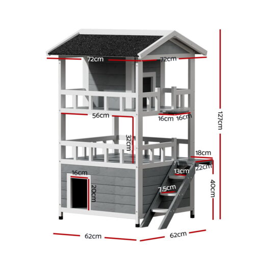 i.Pet Outdoor Cat House Shelter 72cm x 72cm x 127cm Rabbit Hutch Wooden Condo Small Outdoor Cat House - Image 2
