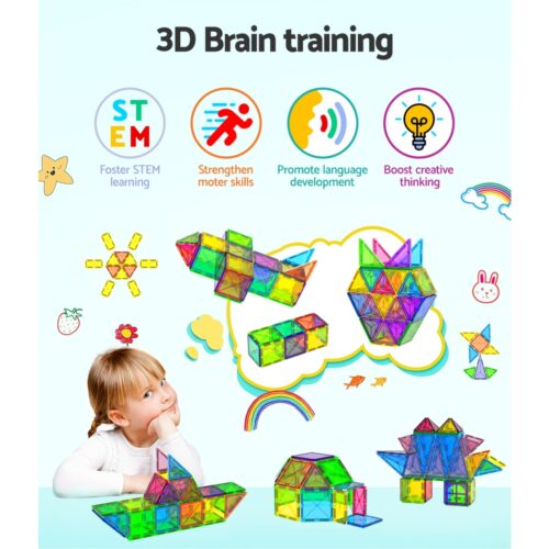 Keezi 100pcs Kids Magnetic Tiles Blocks Building Educational Toys Children Gift - Image 4