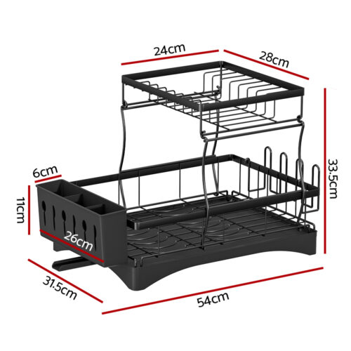 Cefito Dish Rack Expandable Drying Drainer Cutlery Holder Tray Kitchen 2 Tiers - Image 3