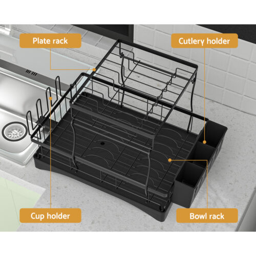 Cefito Dish Rack Expandable Drying Drainer Cutlery Holder Tray Kitchen 2 Tiers - Image 5