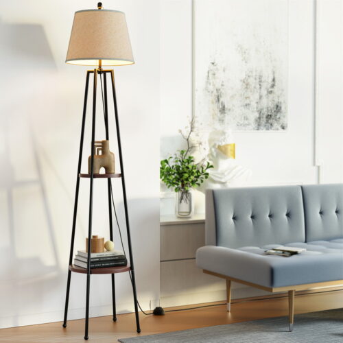 Artiss Floor Lamp 2 Tier Shelf Storage LED Light Stand Home Living Room Upright - Image 7