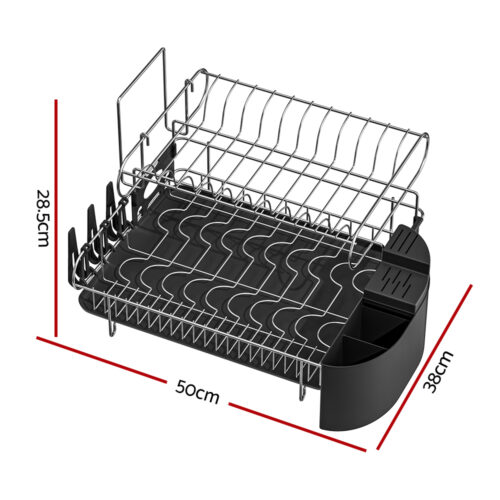 Cefito Dish Rack Drying Drainer Cup Holder Cutlery Tray Kitchen Organiser 2-Tier - Image 2