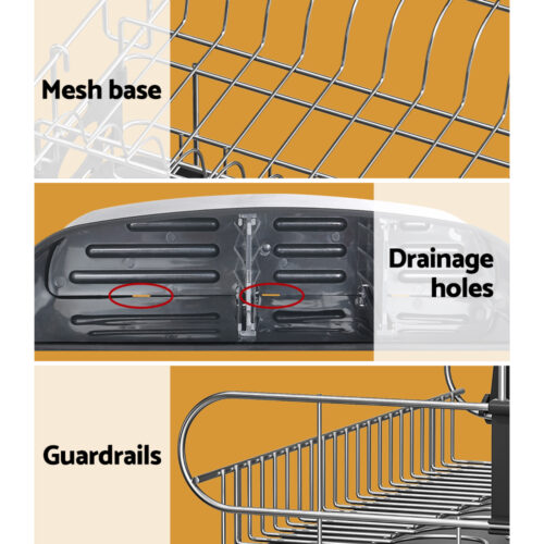 Cefito Dish Rack Drying Drainer Cup Holder Cutlery Tray Kitchen Organiser 2-Tier - Image 7