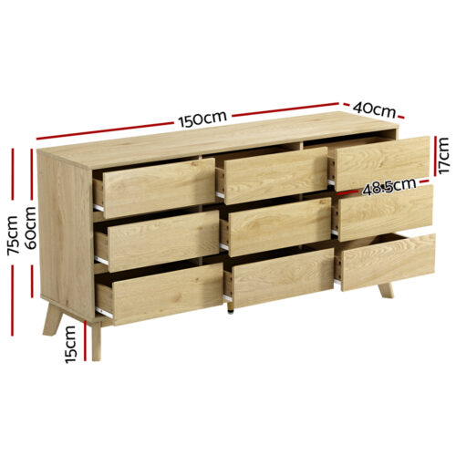 Artiss 9 Chest of Drawers Tallboy Cabinet - XAVI Pine - Image 4