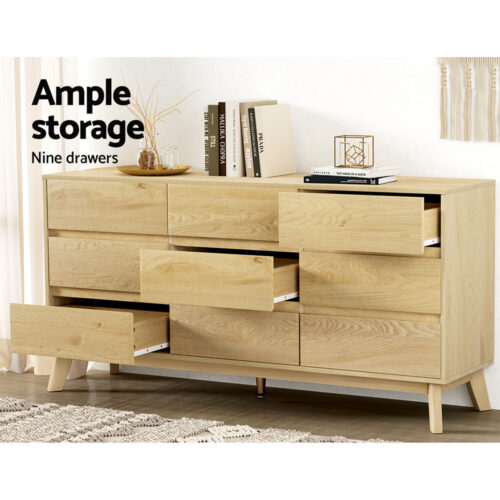 Artiss 9 Chest of Drawers Tallboy Cabinet - XAVI Pine - Image 6