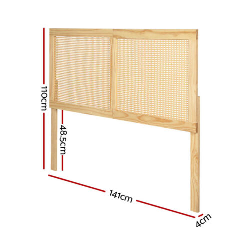 Artiss Bed Head Headboard Double Rattan - RIBO Pine - Image 3