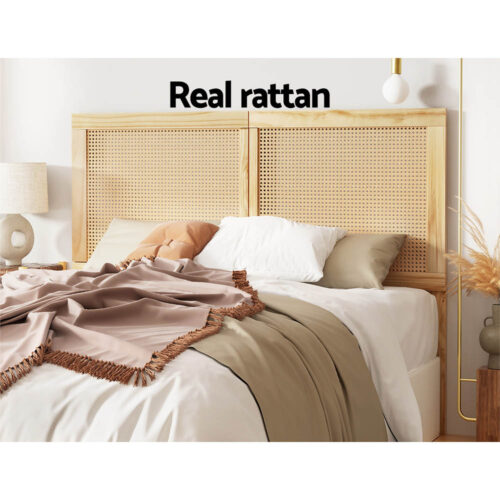 Artiss Bed Head Headboard Double Rattan - RIBO Pine - Image 5