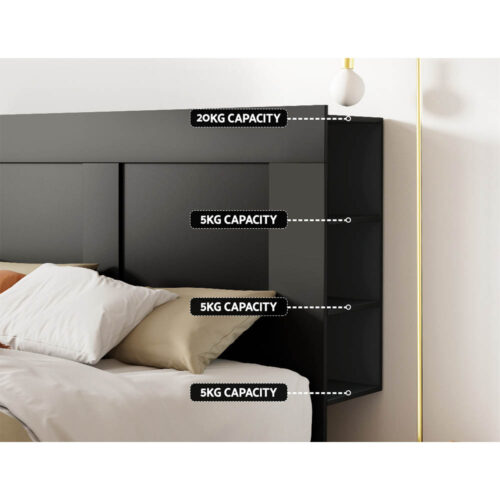 Artiss Bed Head Headboard Queen with Shelves - CABI Black - Image 5