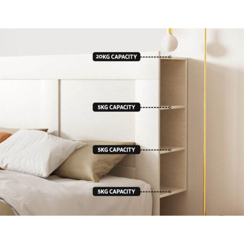 Artiss Bed Head Headboard Queen with Shelves - CABI White - Image 5