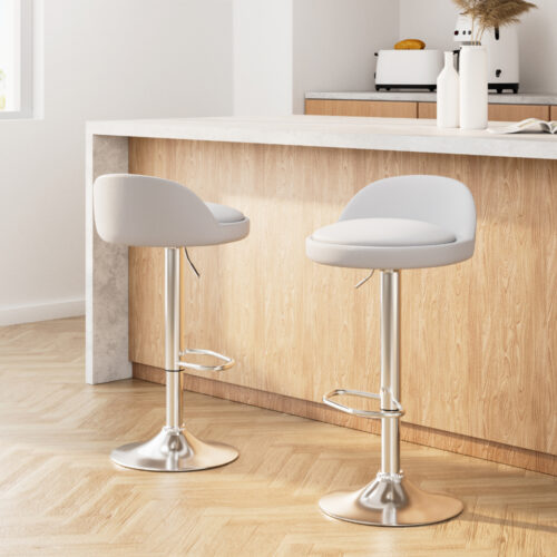 Artiss 2x Bar Stools PU Leather Gas Lift White - Image 8