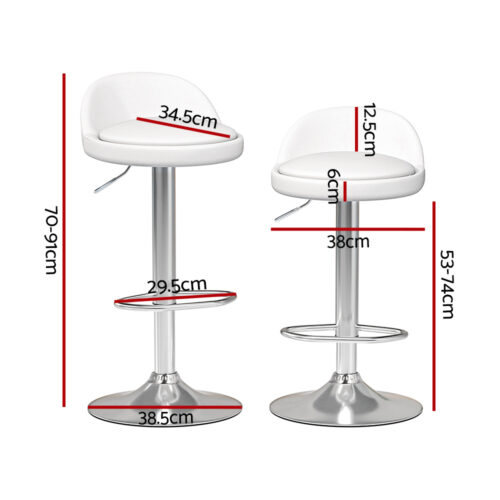 Artiss 2x Bar Stools PU Leather Gas Lift White - Image 2