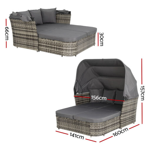 Gardeon Outdoor Sun Lounge Setting Patio Furniture Wicker Sofa Garden Day Bed - Image 2