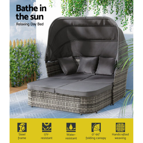 Gardeon Outdoor Sun Lounge Setting Patio Furniture Wicker Sofa Garden Day Bed - Image 4