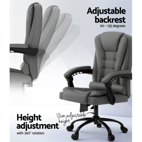 Artiss 2 Point Massage Office Chair Fabric Black - Image 5