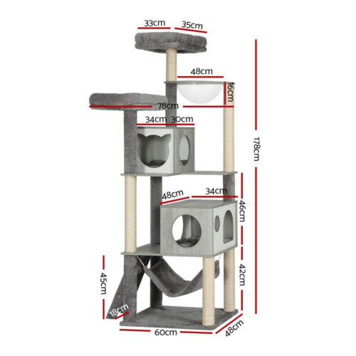 i.Pet Cat Tree 178cm Tower Scratching Post Scratcher Wood Bed Condo House Wooden Ladder - Image 2