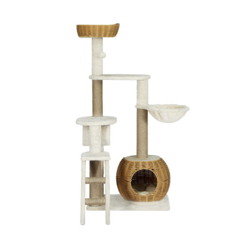 i.Pet Cat Tree 138cm Tower Scratching Post Scratcher Wood Bed Condo House Rattan Ladder - Image 3
