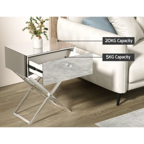 Artiss Mirrored Bedside Table Drawers Side Table Storage Nightstand Silver MOCO - Image 5