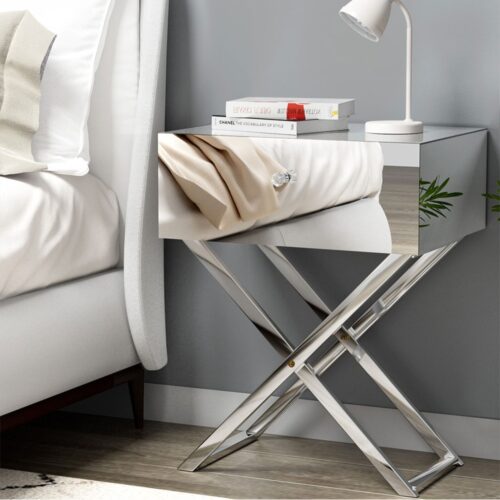 Artiss Mirrored Bedside Table Drawers Side Table Storage Nightstand Silver MOCO - Image 7