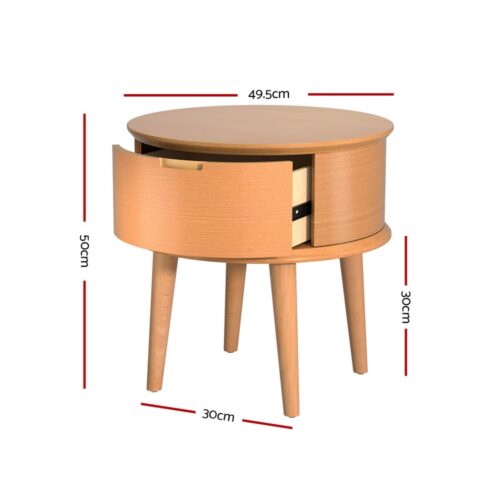 Artiss Bedside Table Drawers Curved Side End Table Storage Nightstand Oak ENZO - Image 2