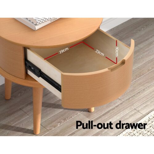 Artiss Bedside Table Drawers Curved Side End Table Storage Nightstand Oak ENZO - Image 4